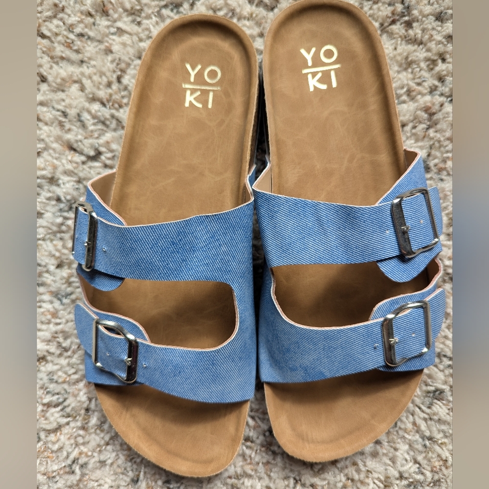 NWOT Denim Corkbed Buckle Sandals